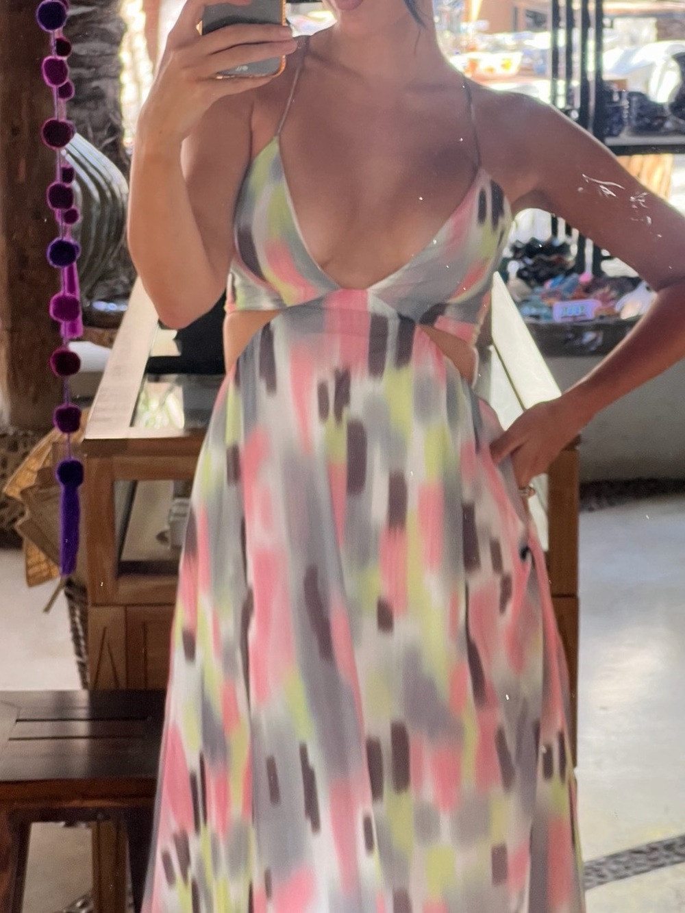Multi-Color Pleated Maxi Dress with Spaghetti Straps